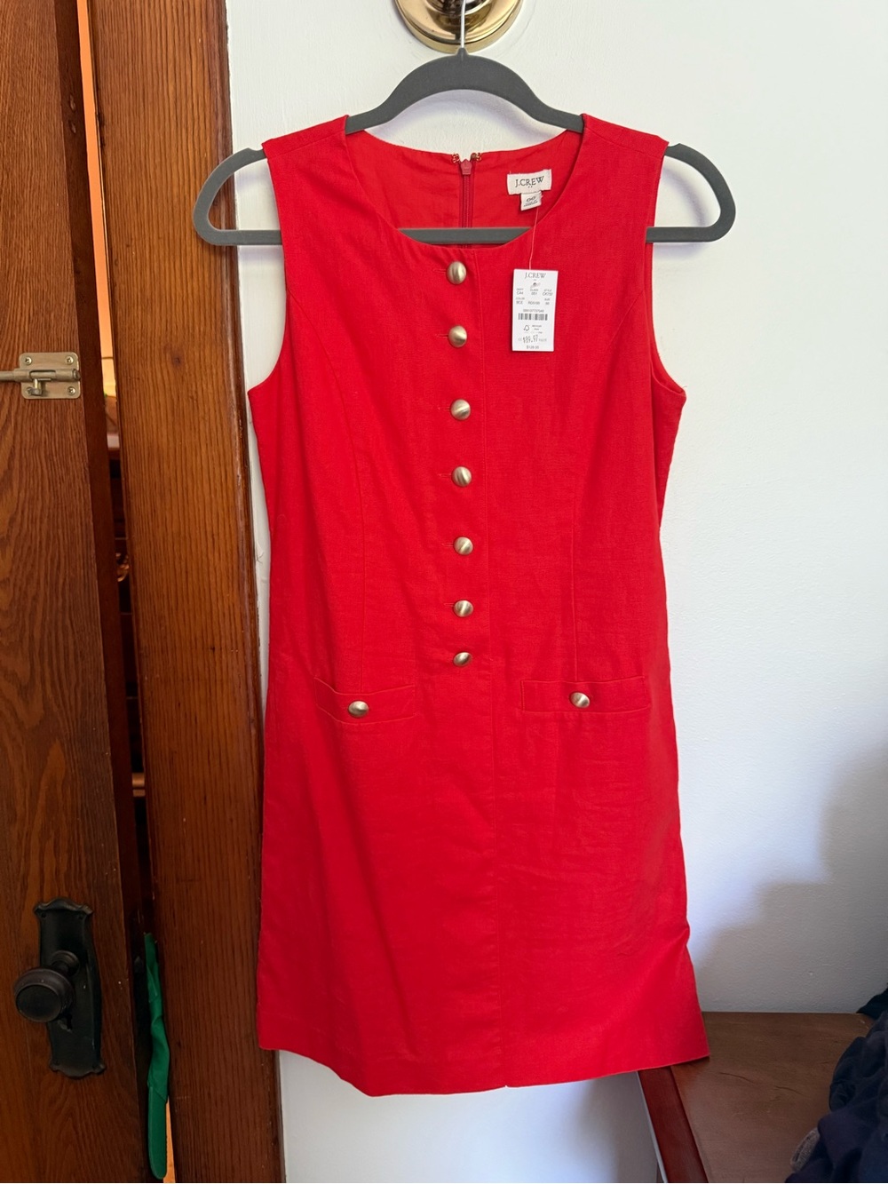 J. Crew Red Sleeveless Button-Front Mini Dress